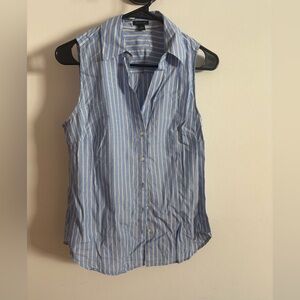 Ann Taylor Blue and White Striped Sleeveless Shirt